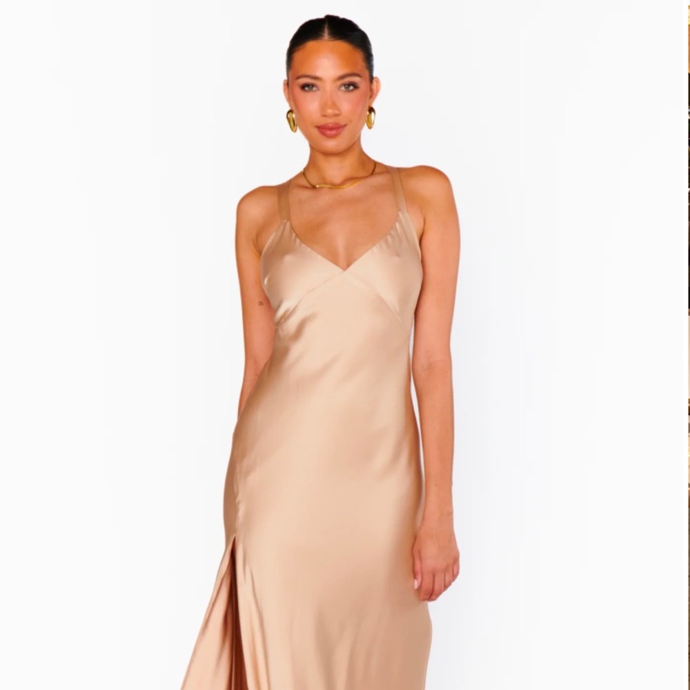 Show Me Your Mumu Anderson Maxi Dress in Champagne Luxe Satin